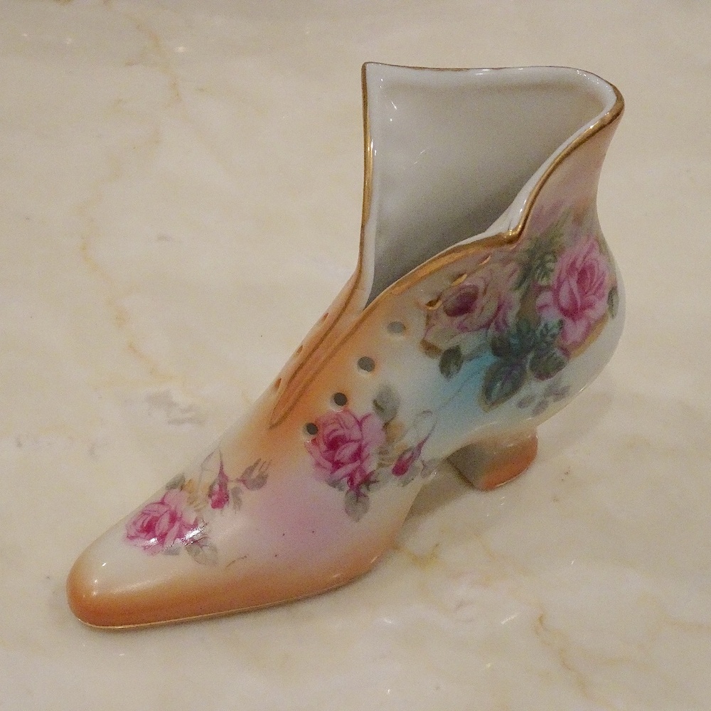 Vintage Floral Hand Painted R.S. Prussia Collection Porcelain Boot/Shoe Vase